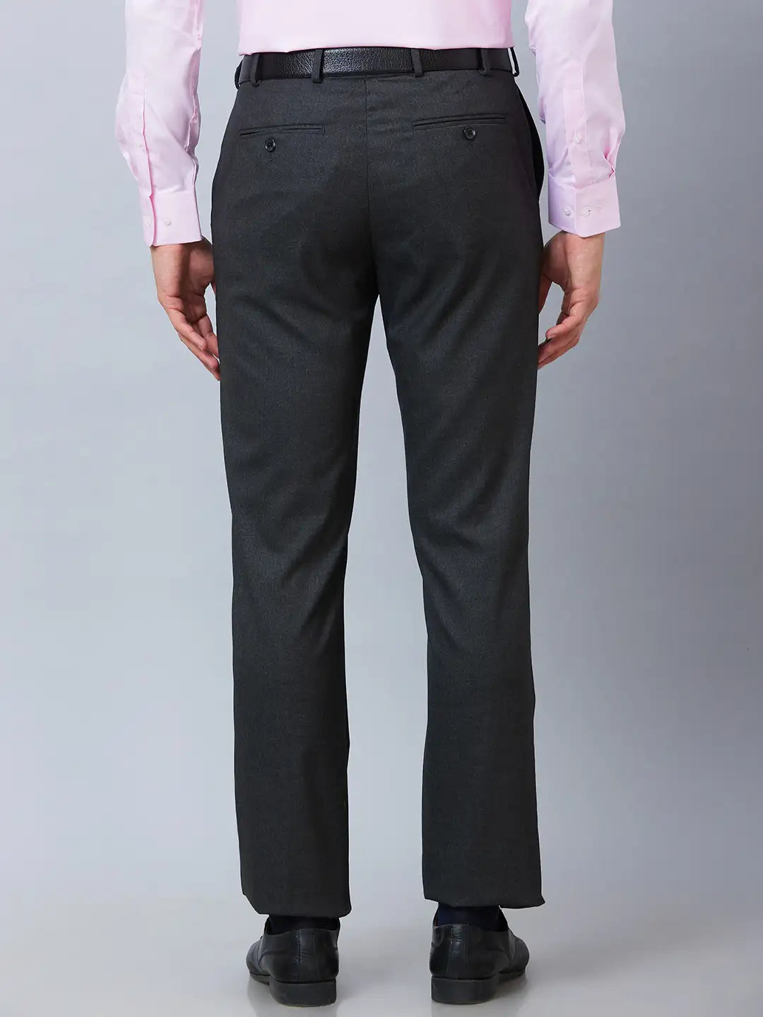Park Avenue Men Grey Structure Smart Fit Polyester Blend Trouser