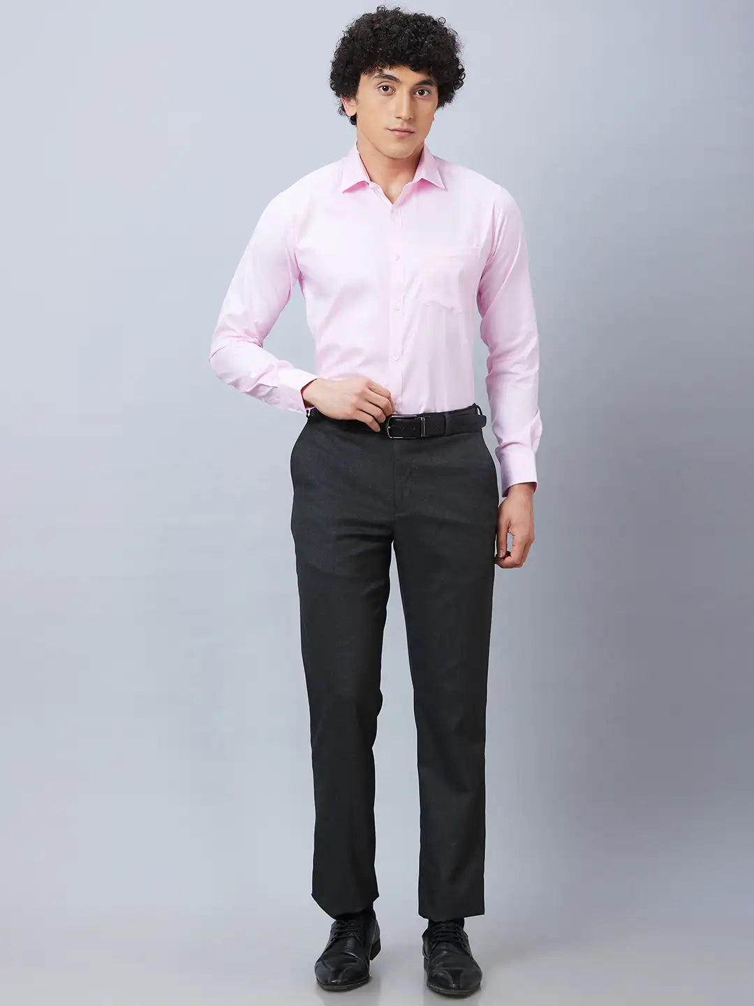 Park Avenue Men Grey Structure Smart Fit Polyester Blend Trouser