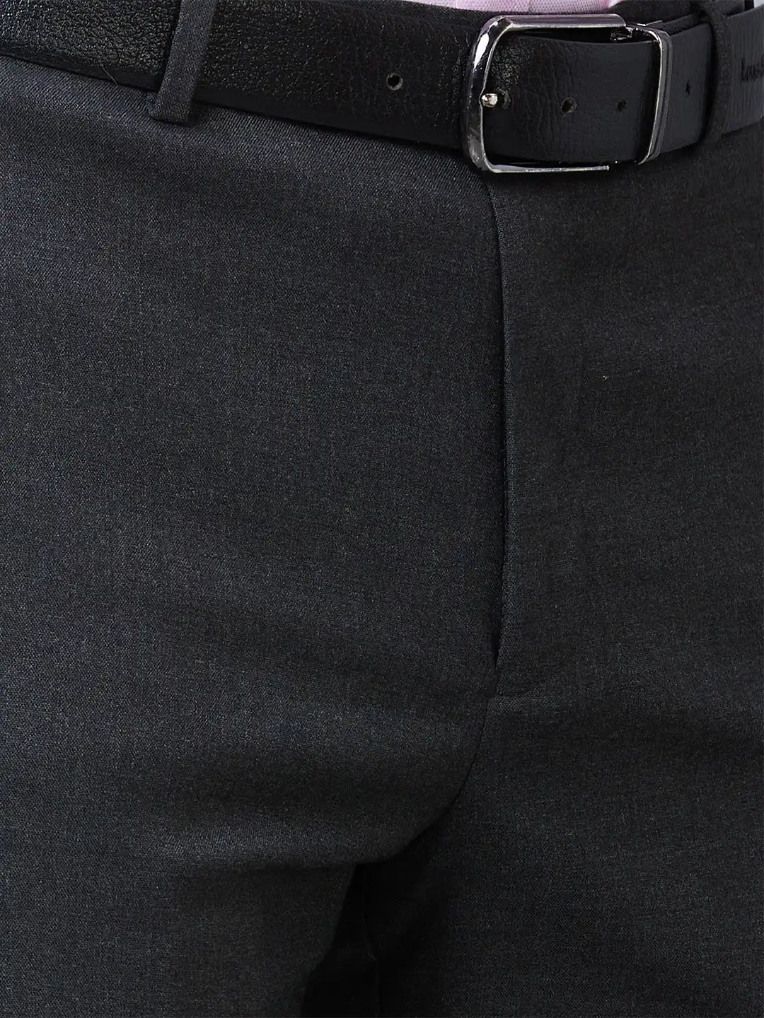 Park Avenue Men Grey Structure Smart Fit Polyester Blend Trouser