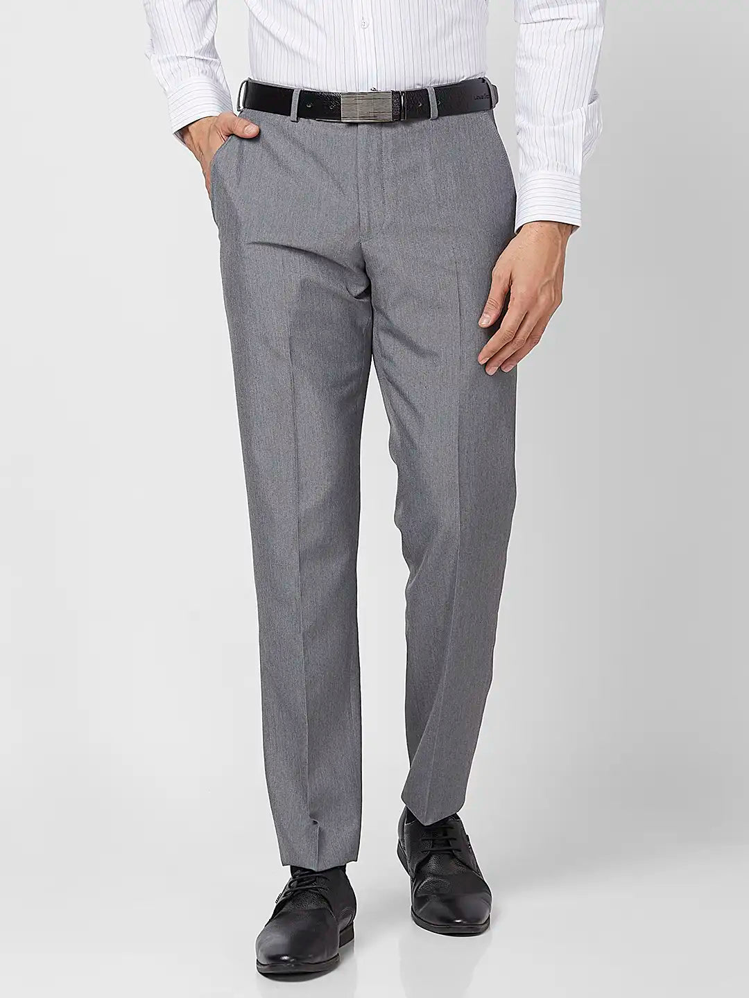 Park Avenue Men Blue Structure Smart Fit Polyester Blend Trouser
