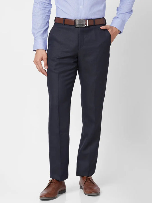 Park Avenue Men Grey Structure Smart Fit Polyester Blend Trouser