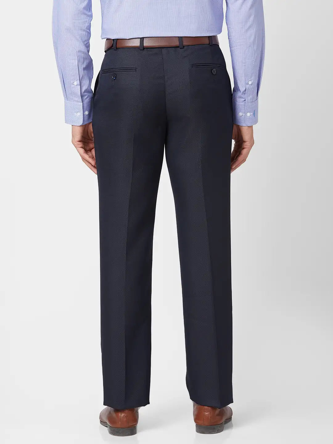 Park Avenue Men Grey Structure Smart Fit Polyester Blend Trouser