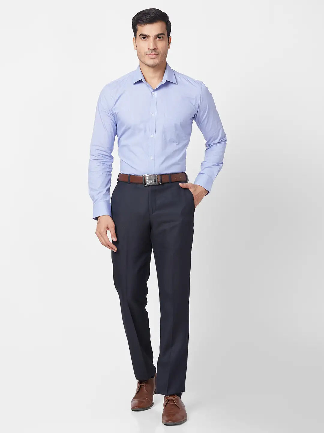 Park Avenue Men Grey Structure Smart Fit Polyester Blend Trouser