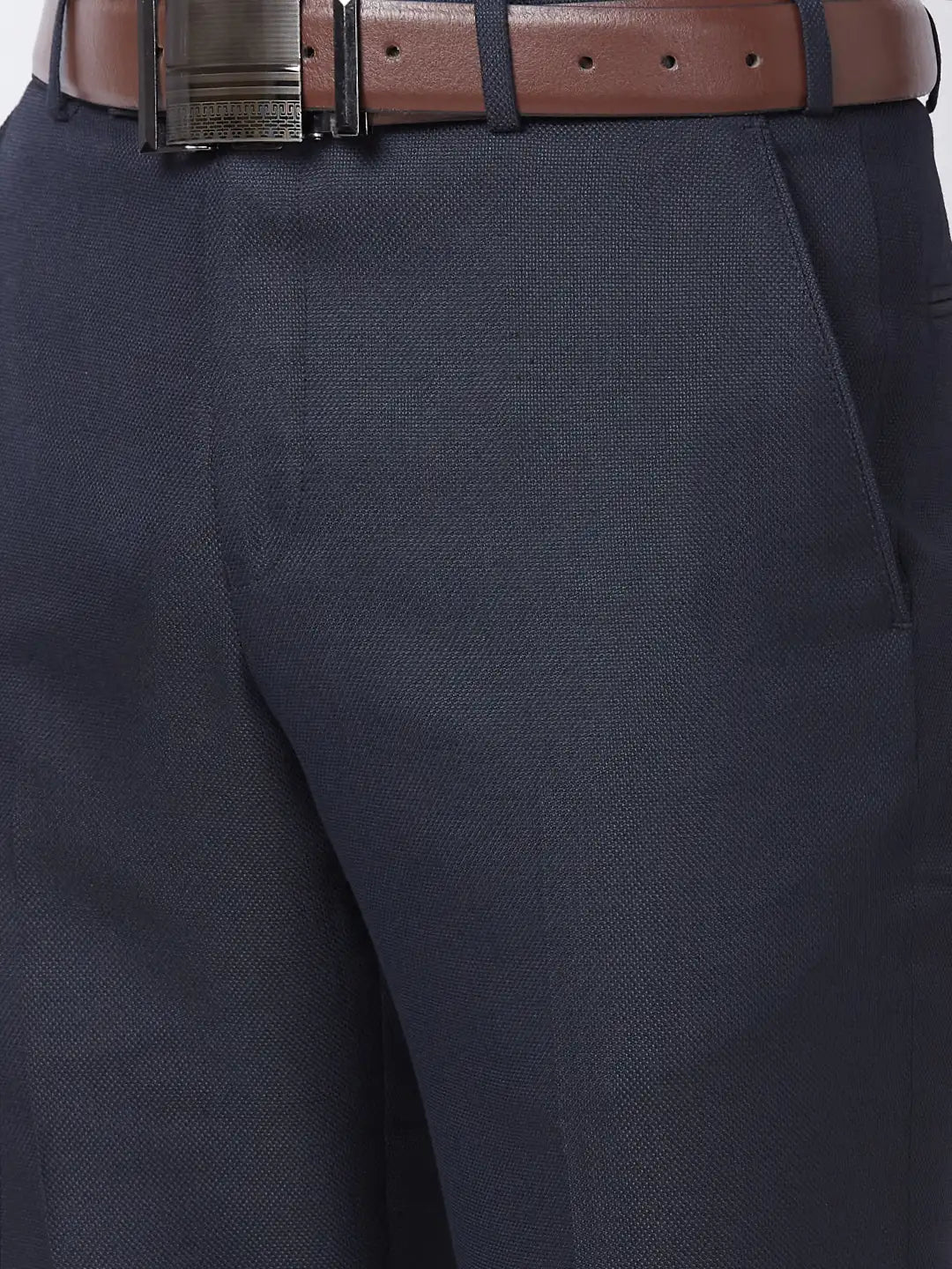 Park Avenue Men Grey Structure Smart Fit Polyester Blend Trouser