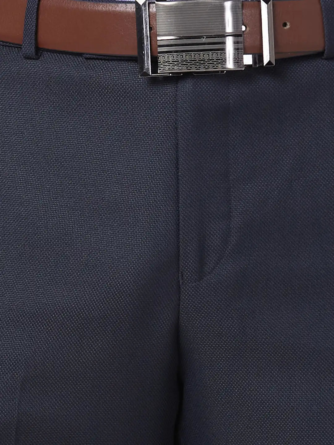Park Avenue Men Grey Structure Smart Fit Polyester Blend Trouser