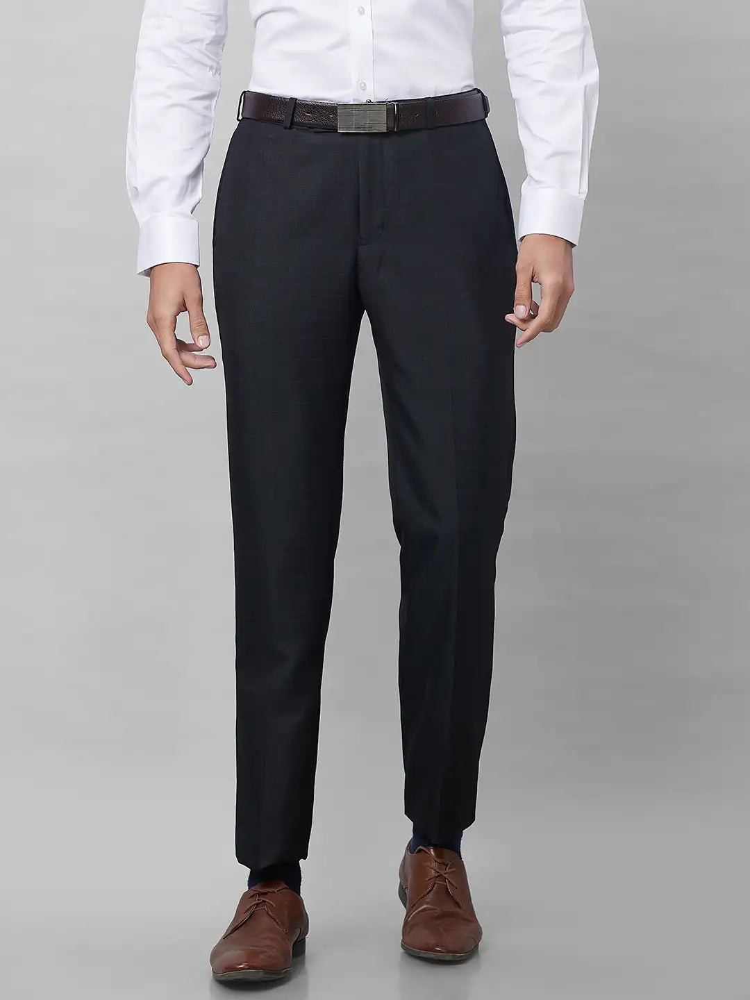 Park Avenue Men Blue Stripe Smart Fit Polyester Blend Trousers