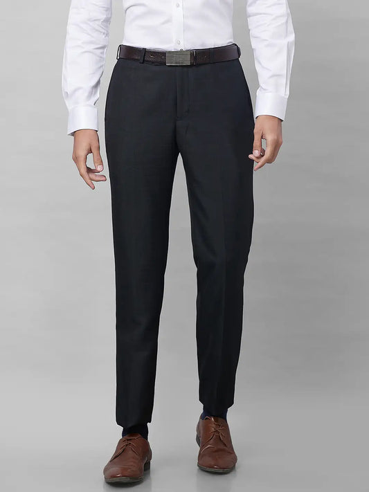Park Avenue Men Blue Stripe Smart Fit Polyester Blend Trousers