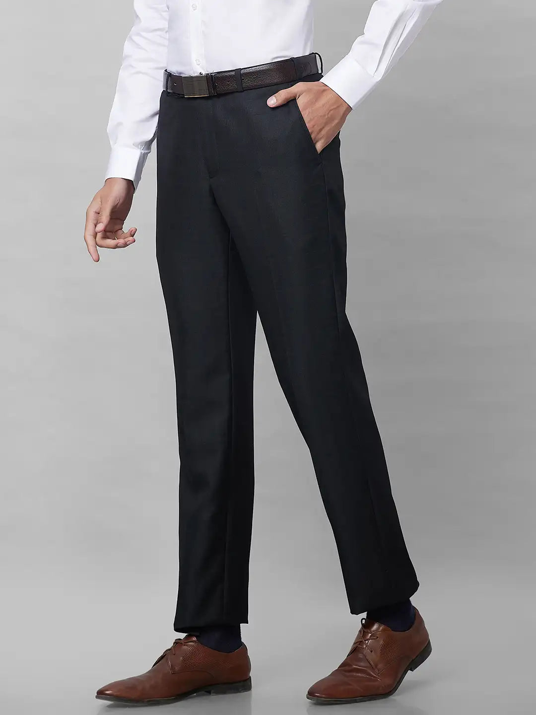Park Avenue Men Blue Stripe Smart Fit Polyester Blend Trousers