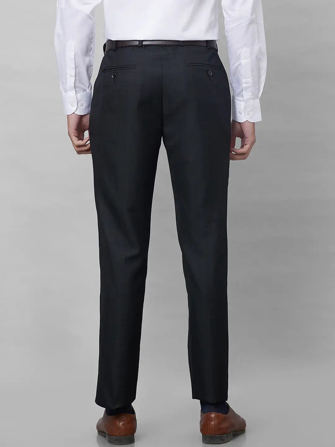 Park Avenue Men Blue Stripe Smart Fit Polyester Blend Trousers