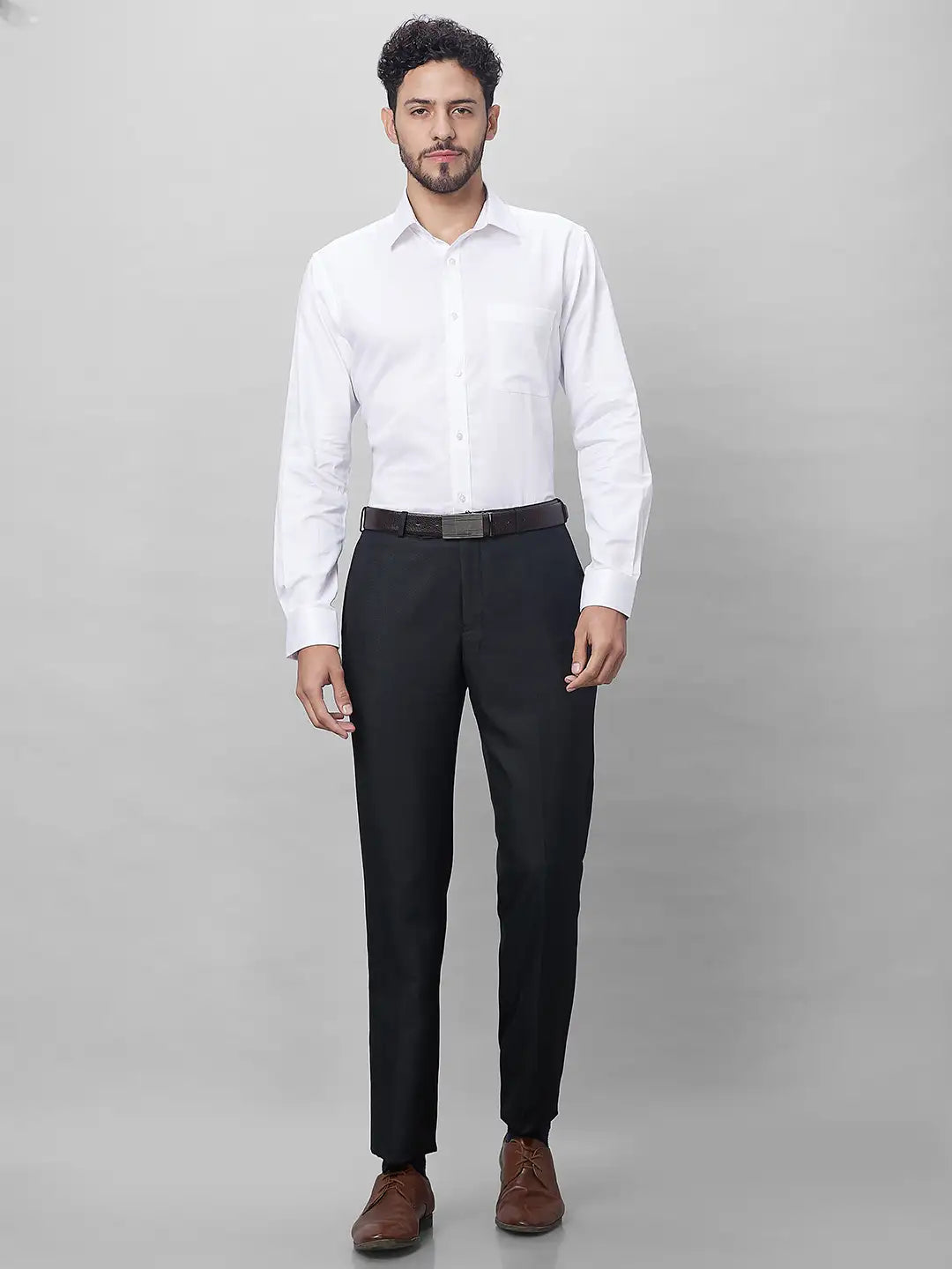 Park Avenue Men Blue Stripe Smart Fit Polyester Blend Trousers