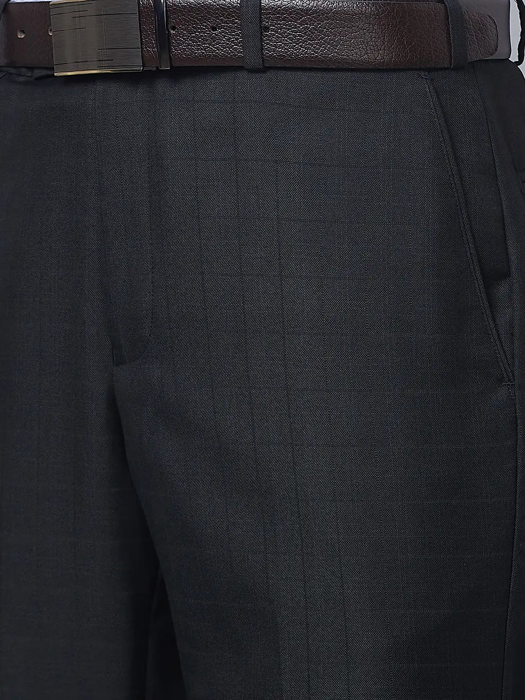 Park Avenue Men Blue Stripe Smart Fit Polyester Blend Trousers