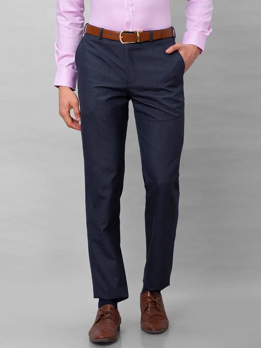 Park Avenue Men Grey Stripe Smart Fit Polyester Blend Trousers