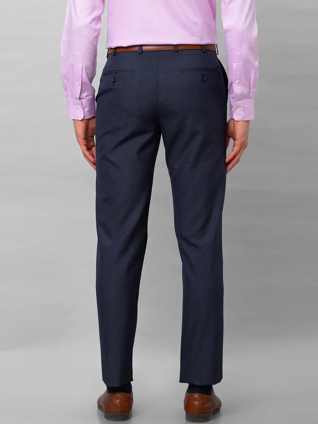 Park Avenue Men Grey Stripe Smart Fit Polyester Blend Trousers