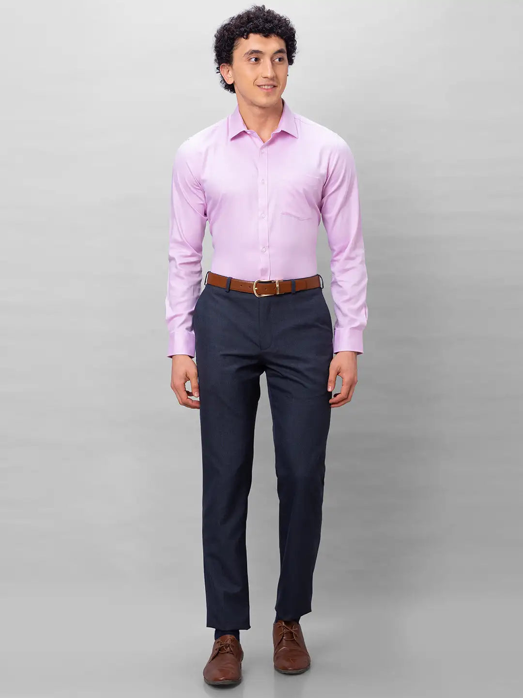 Park Avenue Men Grey Stripe Smart Fit Polyester Blend Trousers