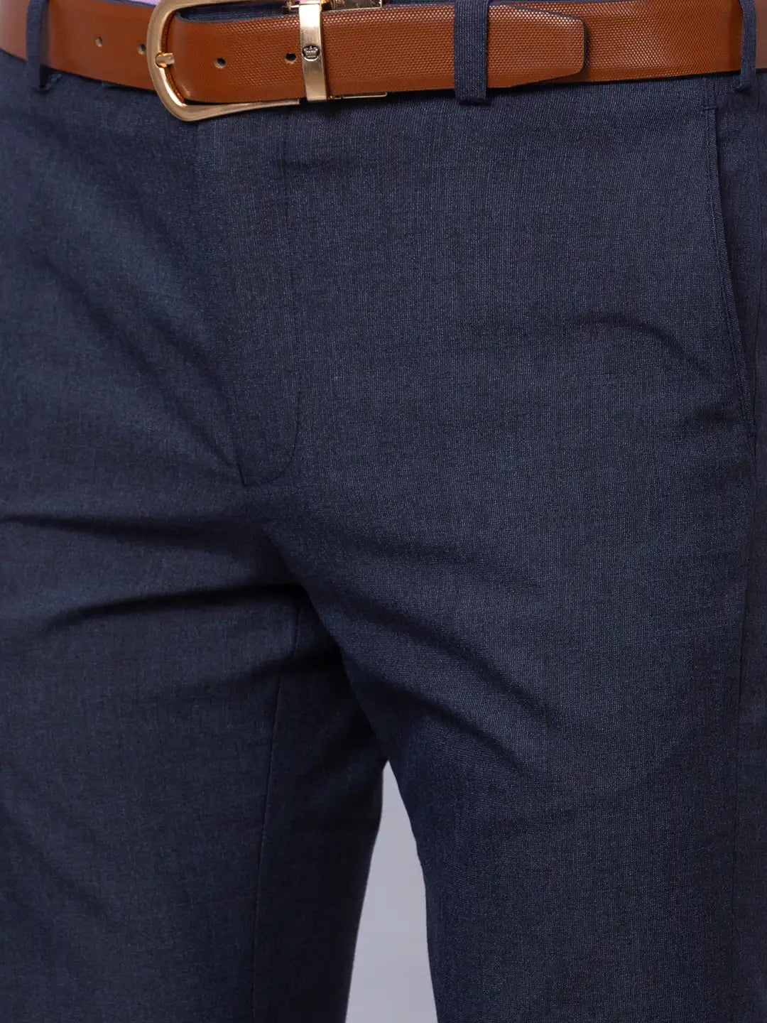 Park Avenue Men Grey Stripe Smart Fit Polyester Blend Trousers