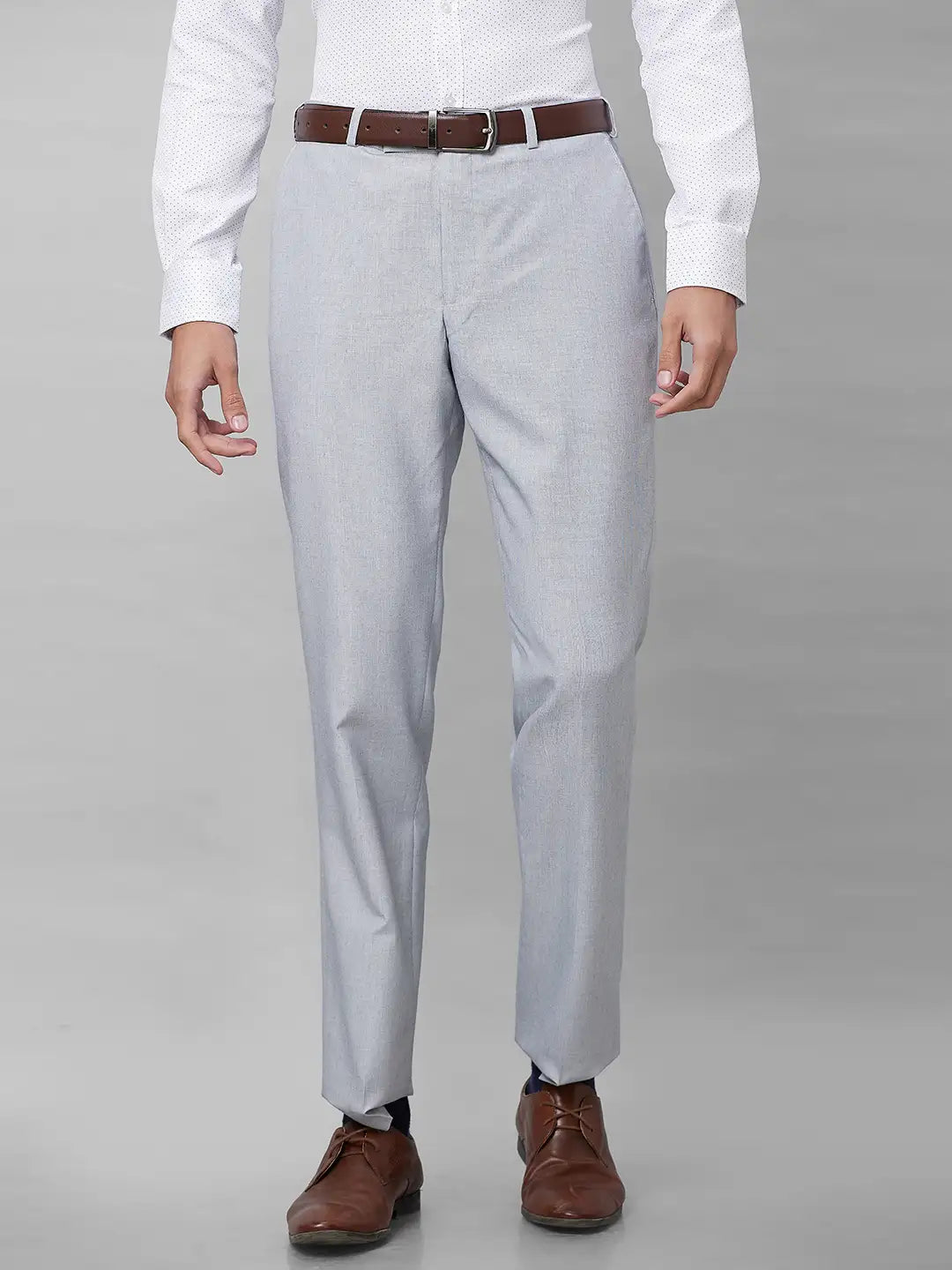 Park Avenue Men Grey Stripe Smart Fit Polyester Blend Trousers – MyRaymond