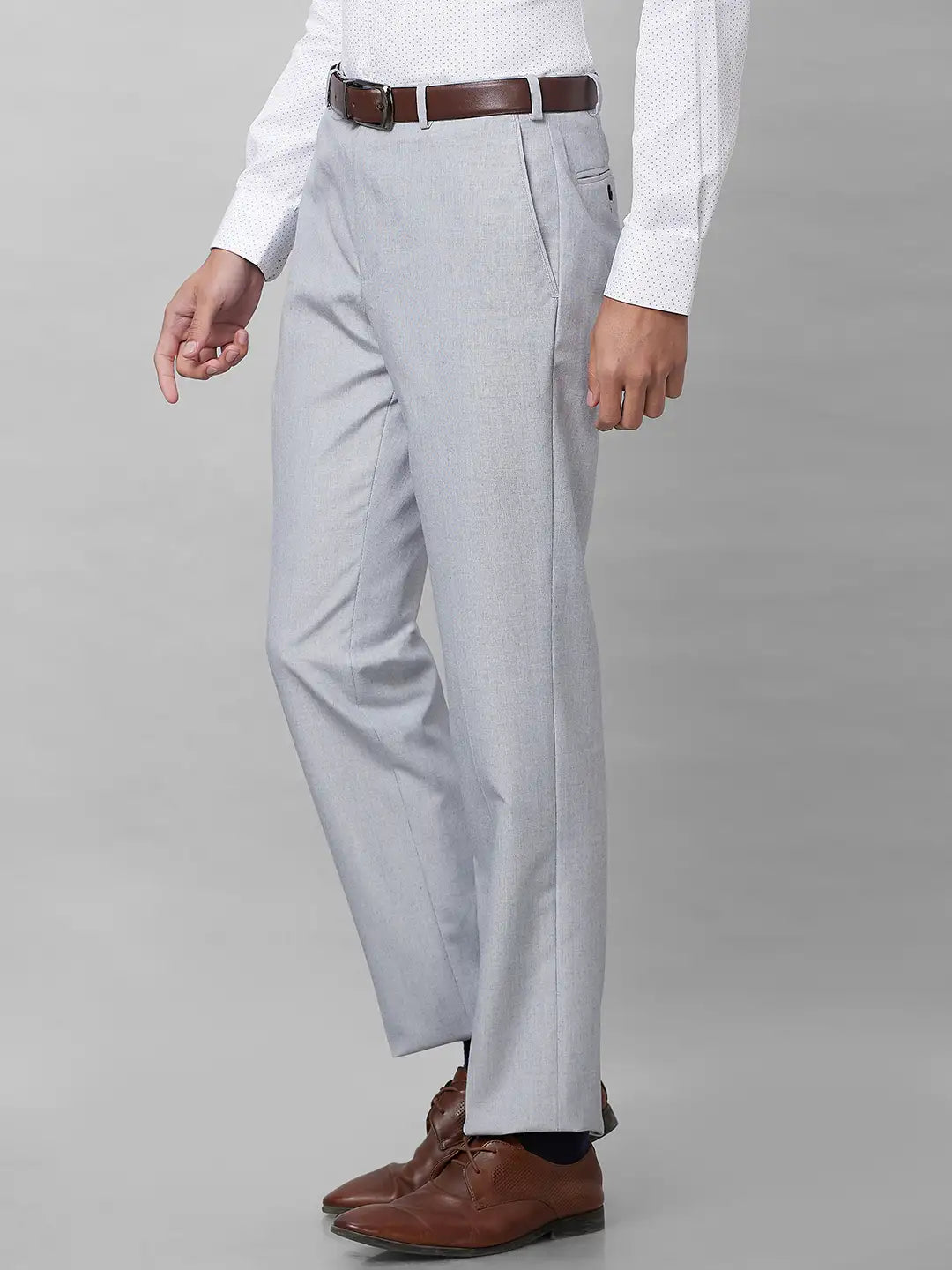 Park Avenue Men Grey Stripe Smart Fit Polyester Blend Trousers – MyRaymond