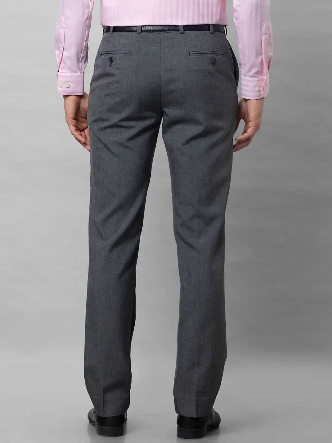 Park Avenue Men Grey Stripe Smart Fit Polyester Blend Trousers