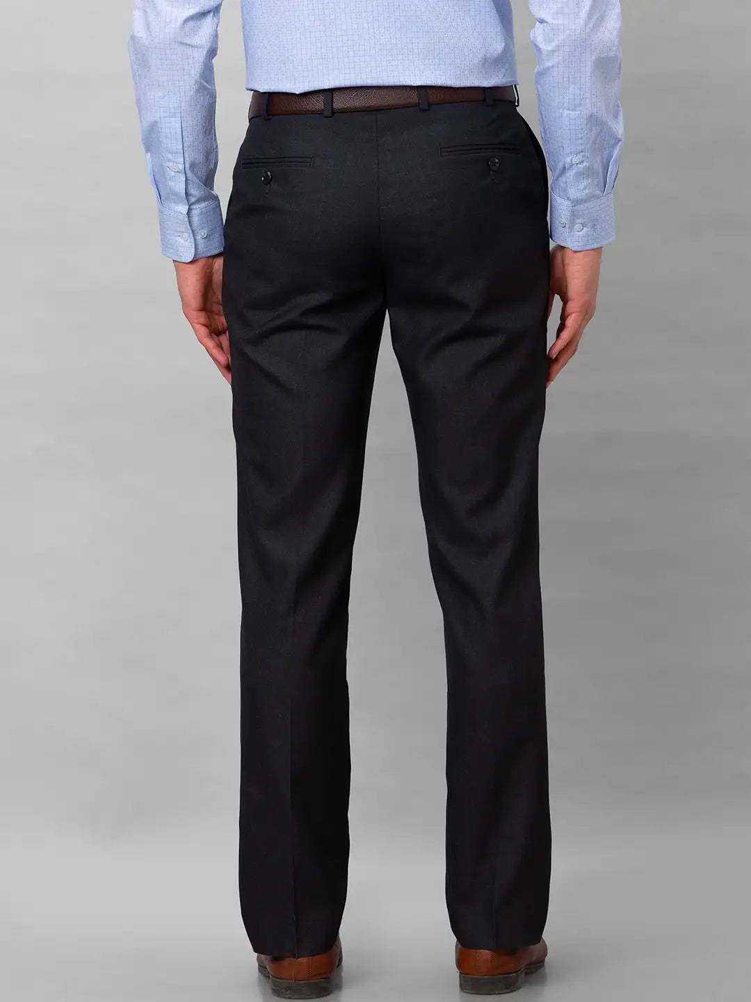 Park Avenue Men Brown Stripe Smart Fit Polyester Blend Trousers