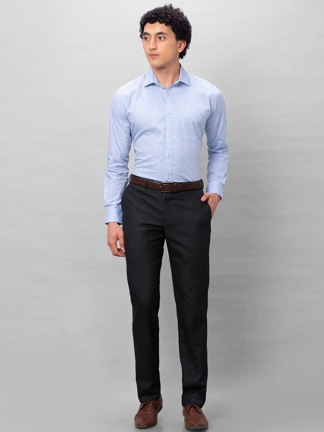 Park Avenue Men Brown Stripe Smart Fit Polyester Blend Trousers