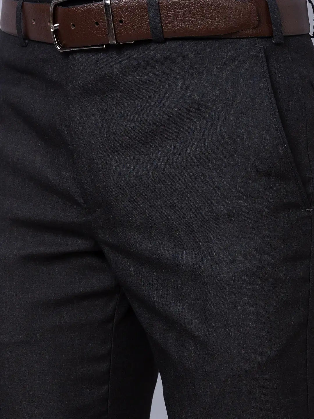 Park Avenue Men Brown Stripe Smart Fit Polyester Blend Trousers