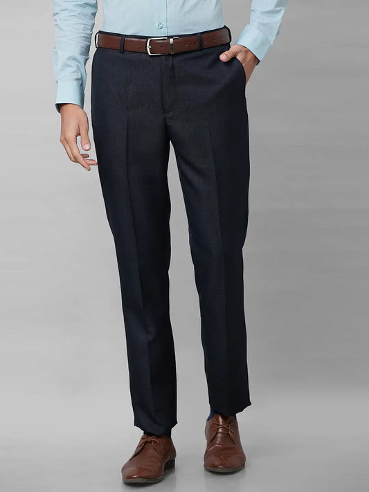 Park Avenue Men Grey Structure Smart Fit Polyester Blend Trousers