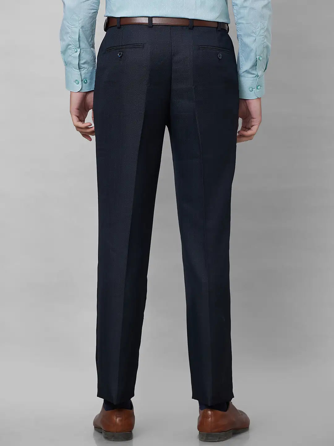 Park Avenue Men Grey Structure Smart Fit Polyester Blend Trousers