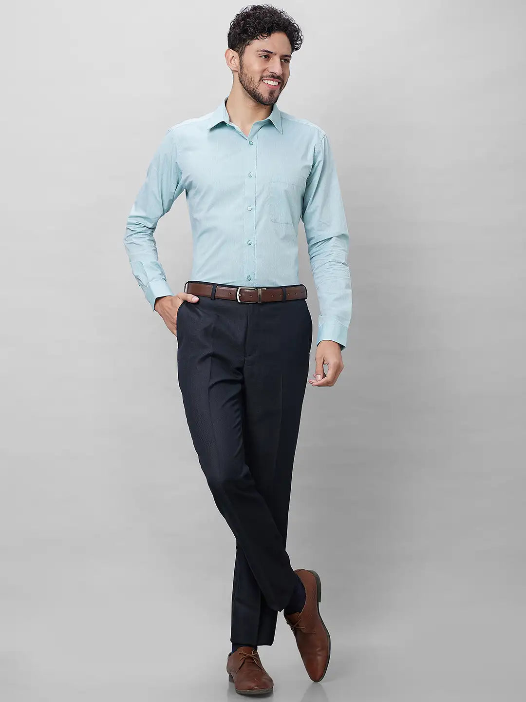 Park Avenue Men Grey Structure Smart Fit Polyester Blend Trousers