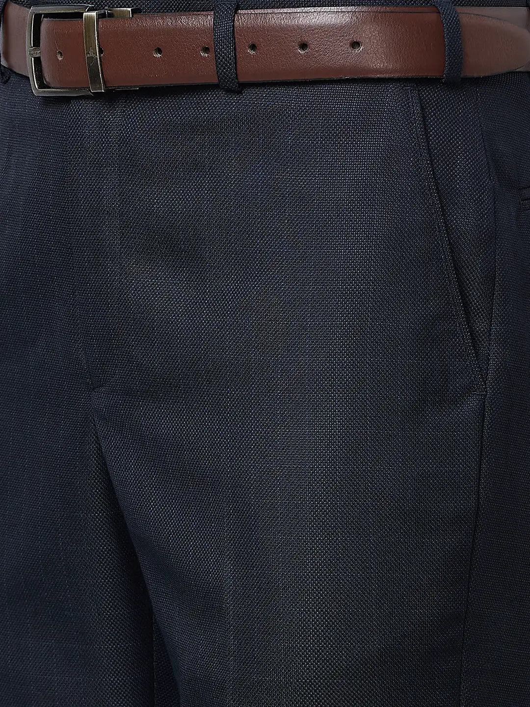 Park Avenue Men Grey Structure Smart Fit Polyester Blend Trousers