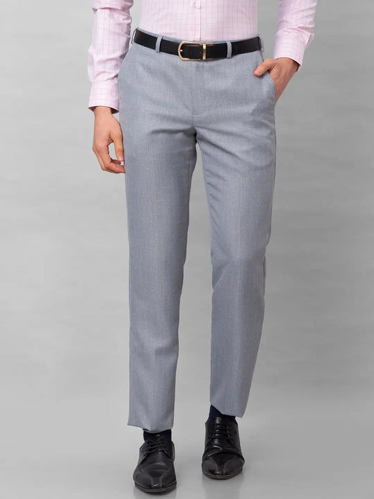 Park Avenue Men Grey Structure Smart Fit Polyester Blend Trousers