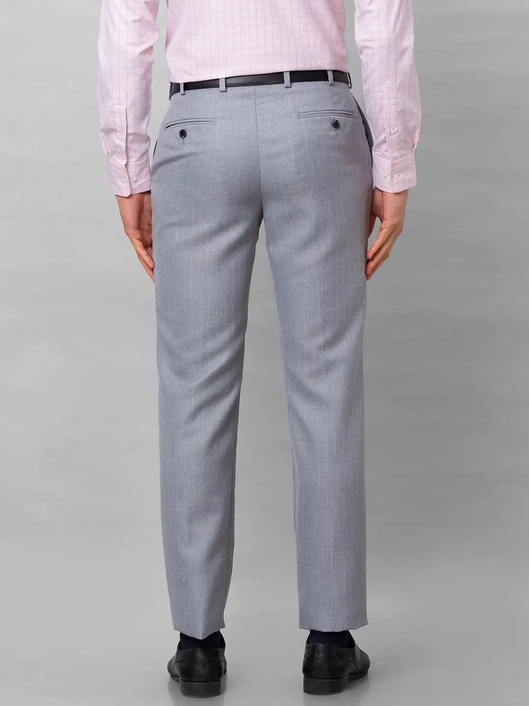 Park Avenue Men Grey Structure Smart Fit Polyester Blend Trousers