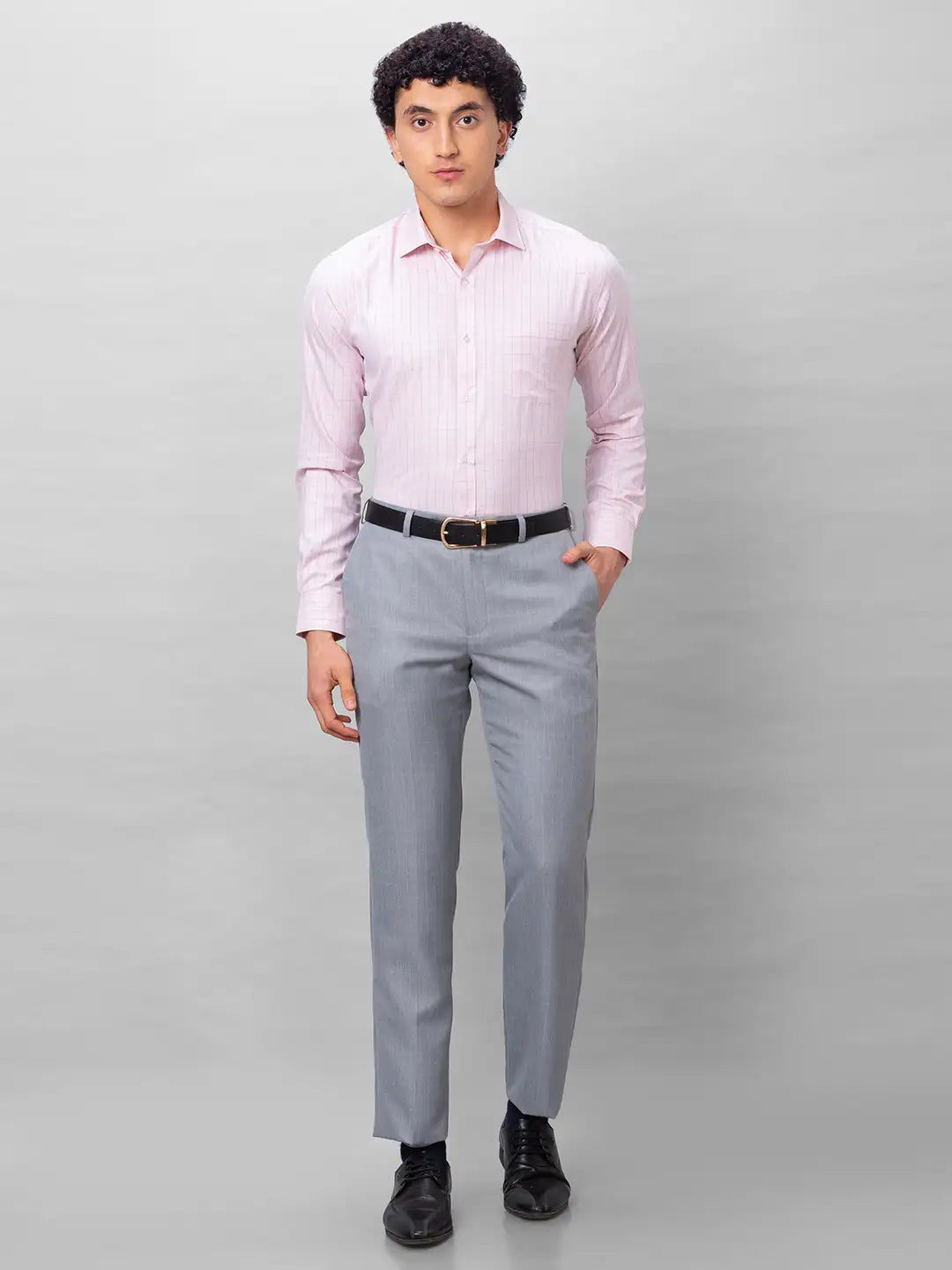 Park Avenue Men Grey Structure Smart Fit Polyester Blend Trousers