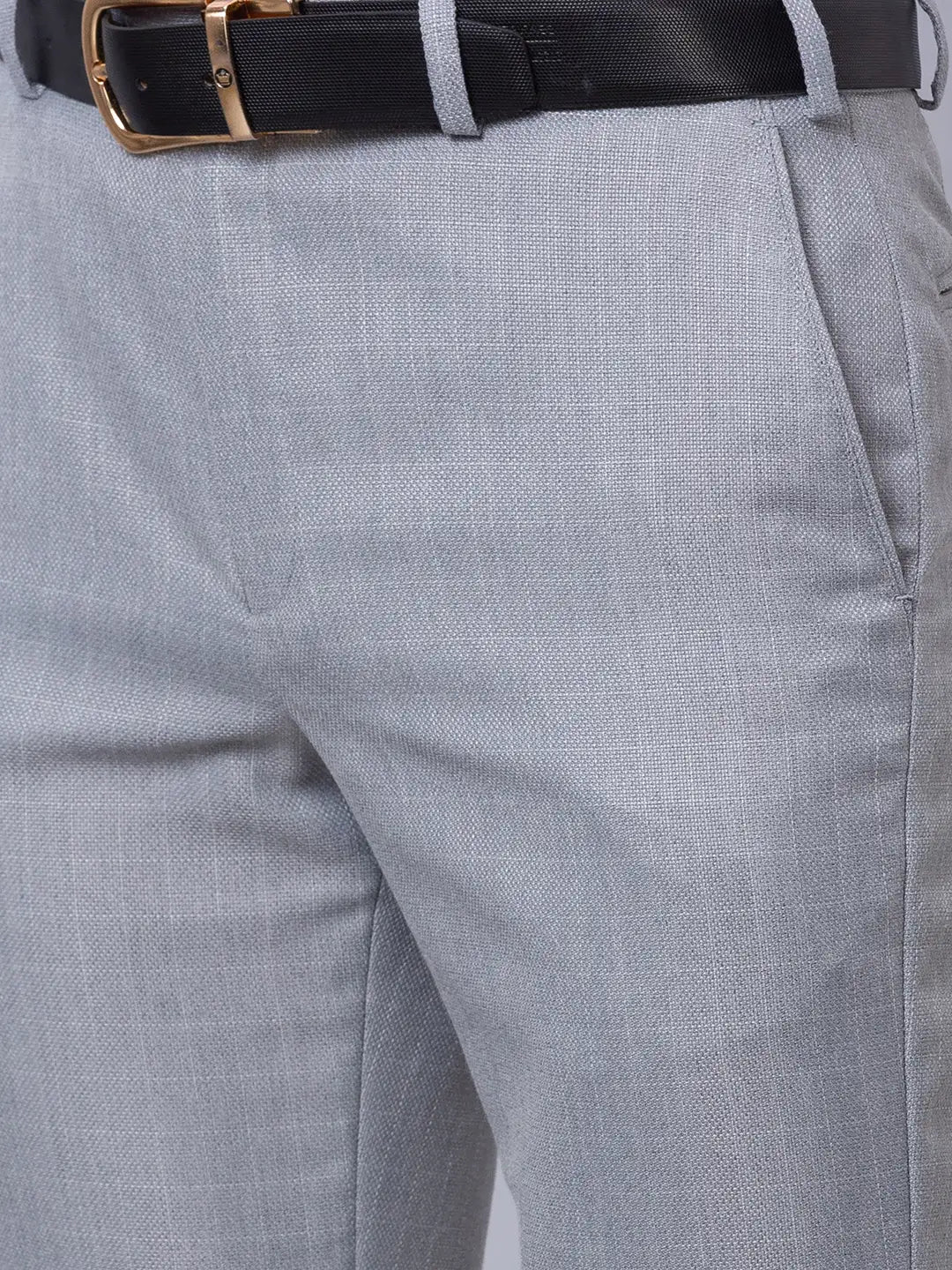 Park Avenue Men Grey Structure Smart Fit Polyester Blend Trousers