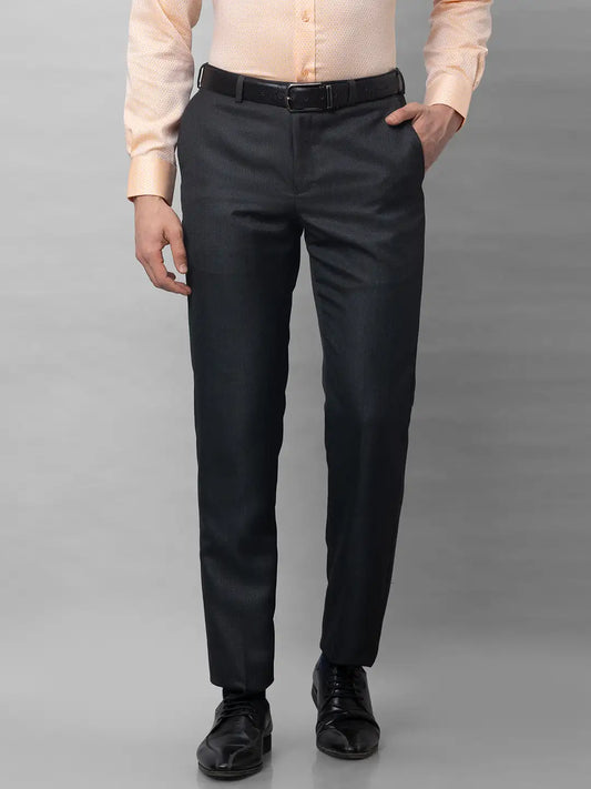 Park Avenue Men Black Structure Smart Fit Polyester Blend Trousers
