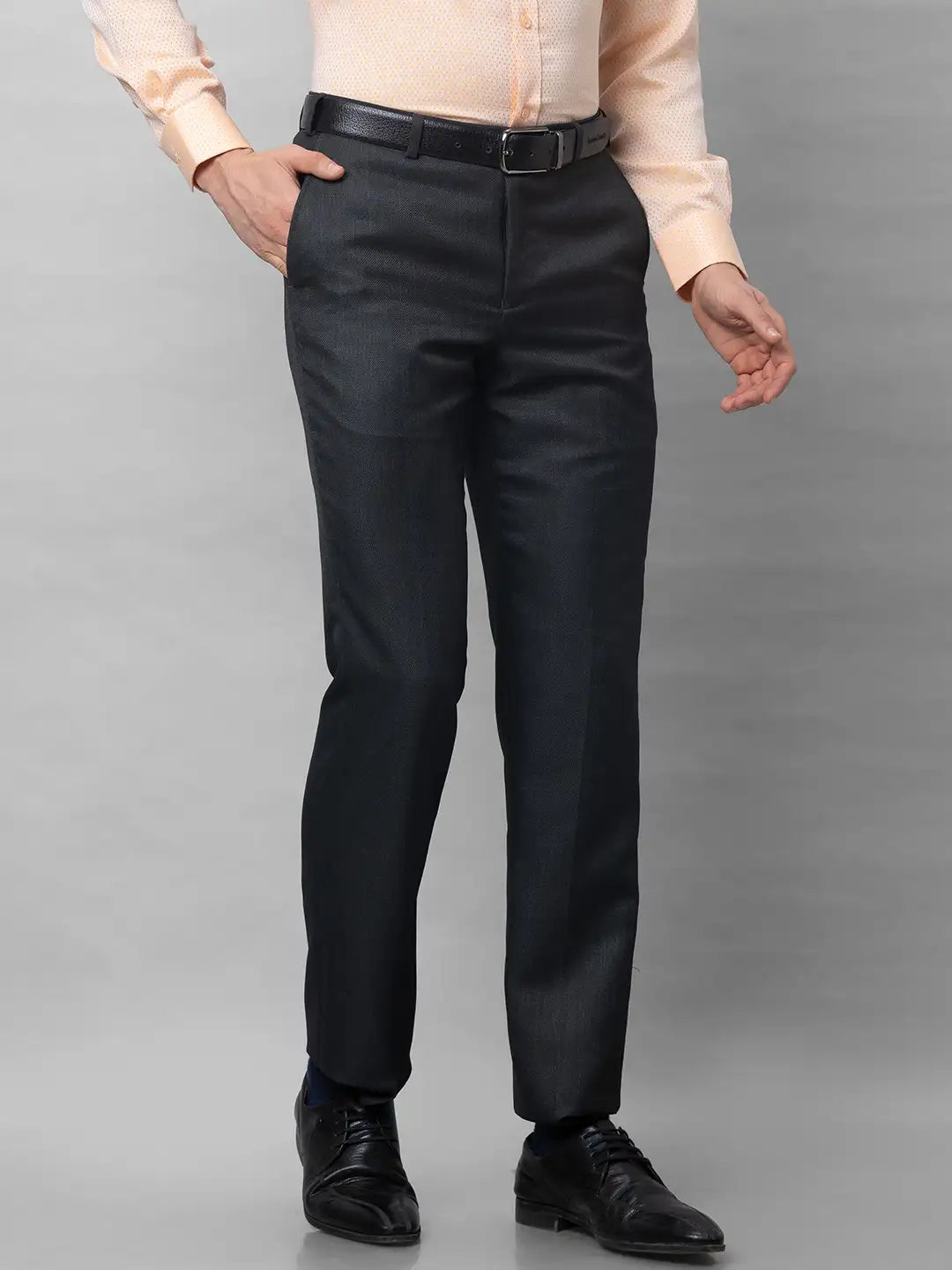 Park Avenue Men Black Structure Smart Fit Polyester Blend Trousers