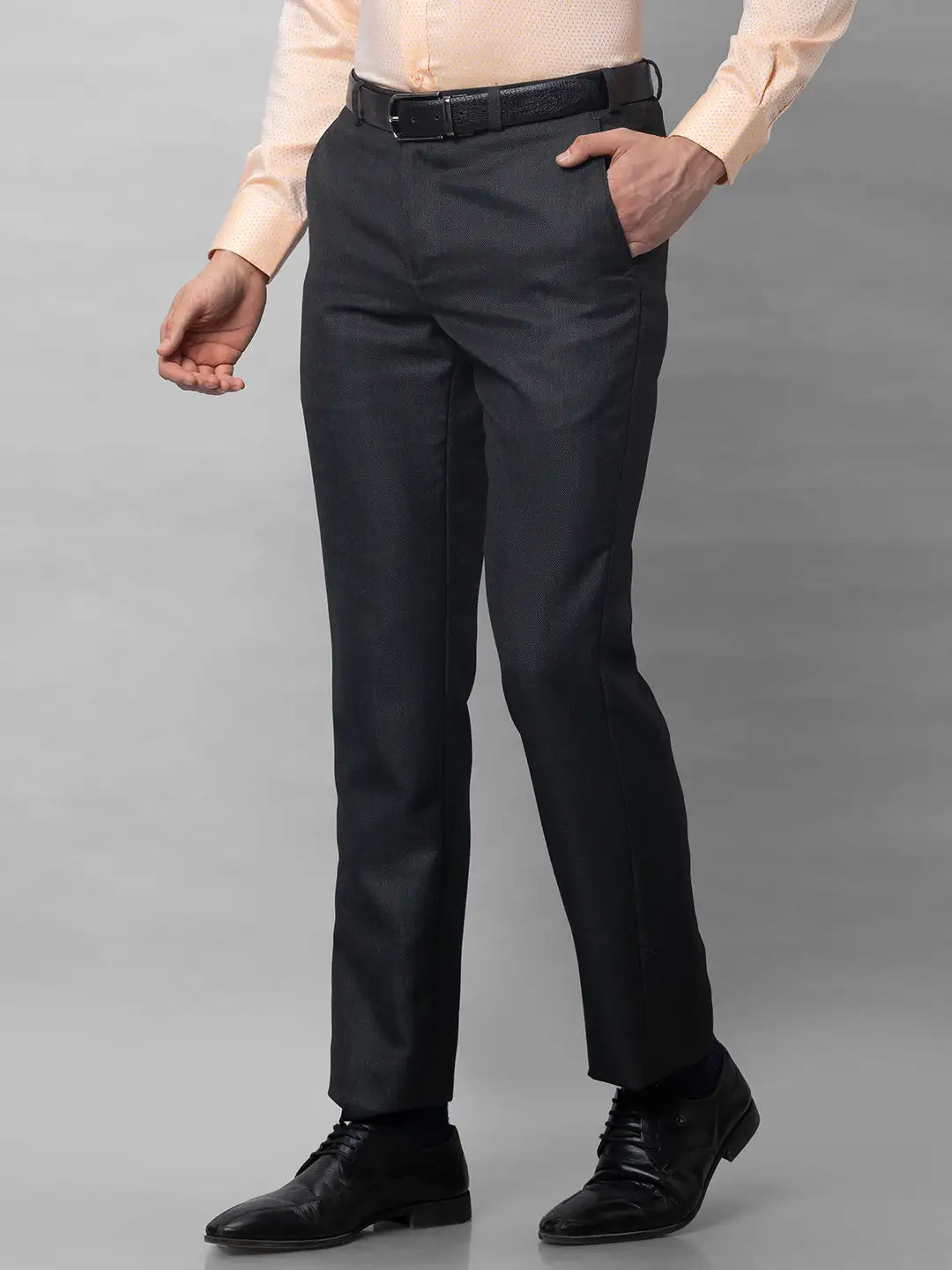 Park Avenue Men Black Structure Smart Fit Polyester Blend Trousers