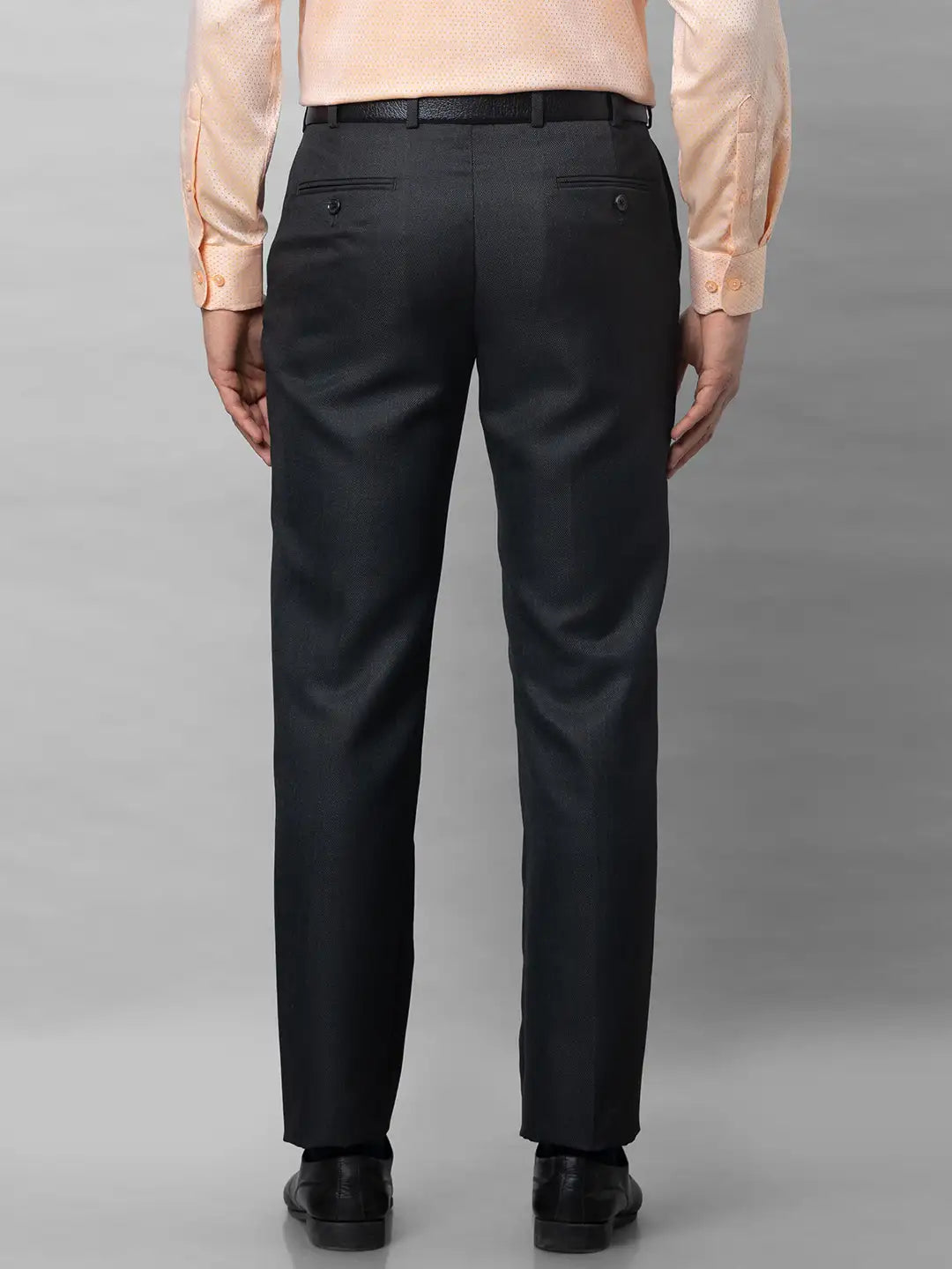 Park Avenue Men Black Structure Smart Fit Polyester Blend Trousers