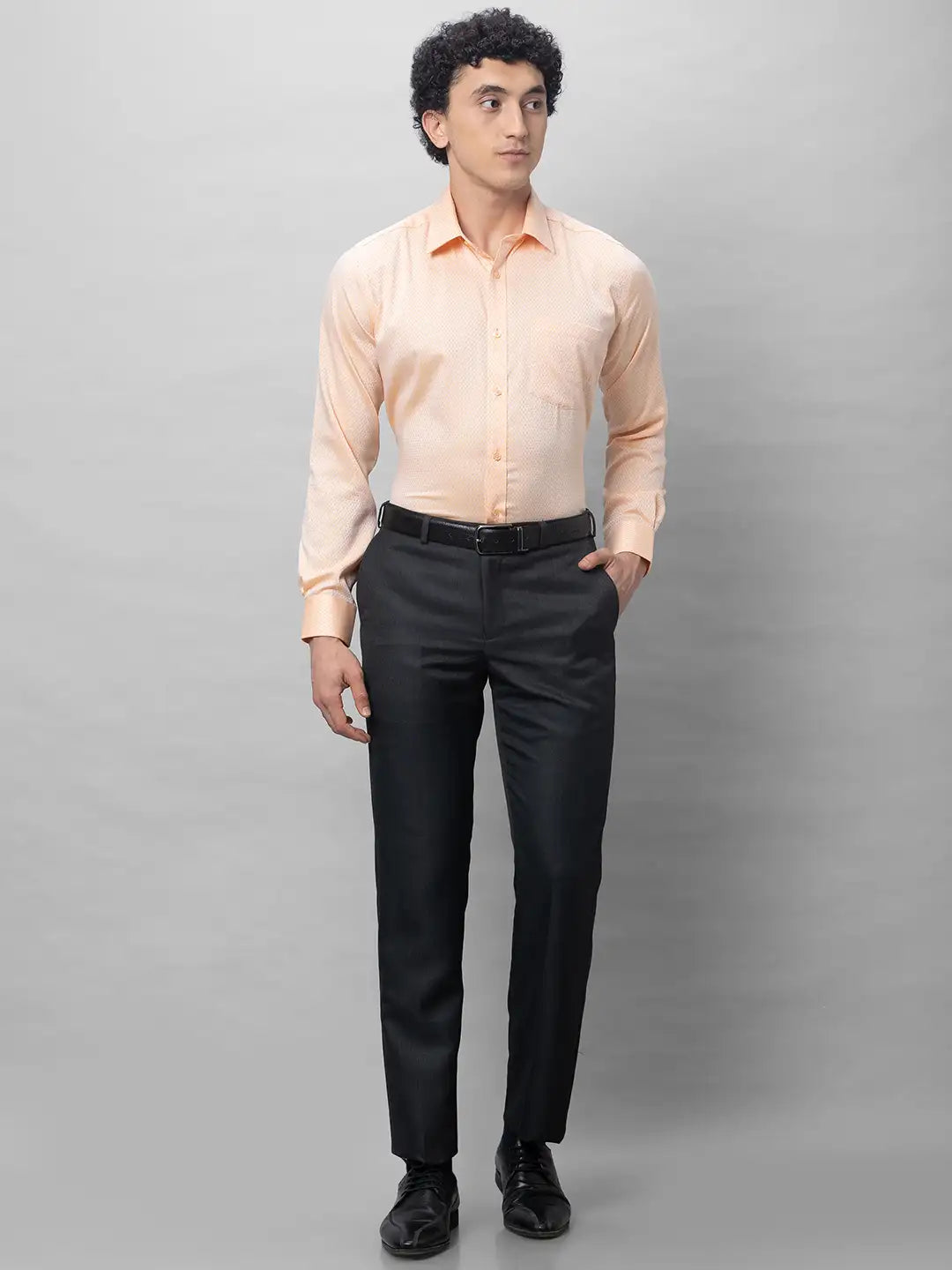 Park Avenue Men Black Structure Smart Fit Polyester Blend Trousers