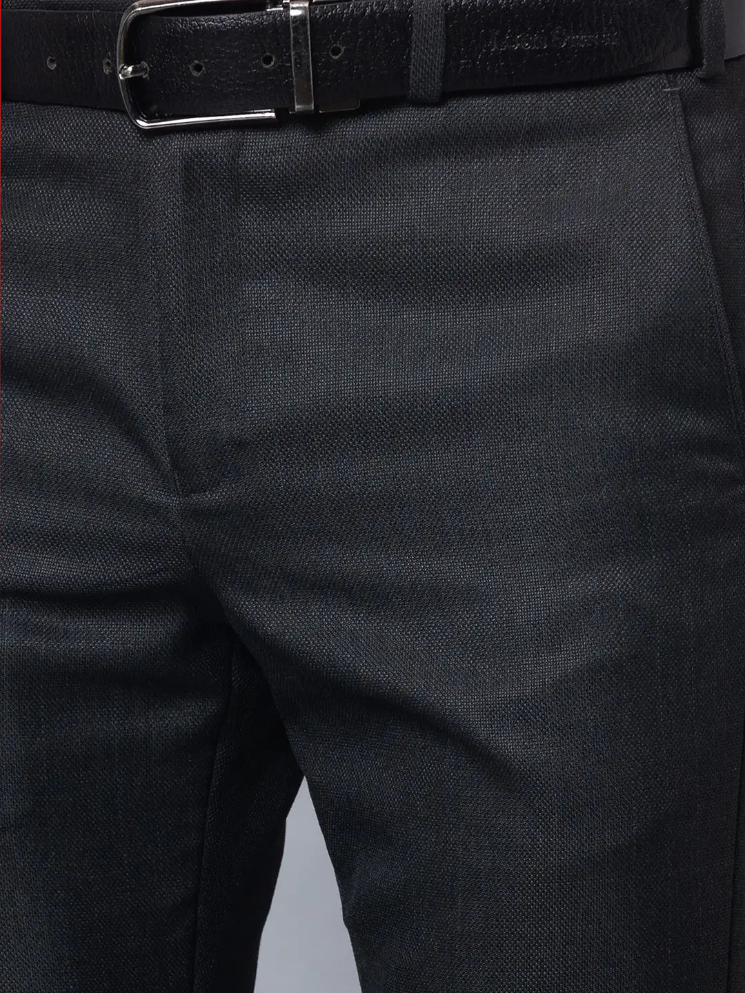 Park Avenue Men Black Structure Smart Fit Polyester Blend Trousers