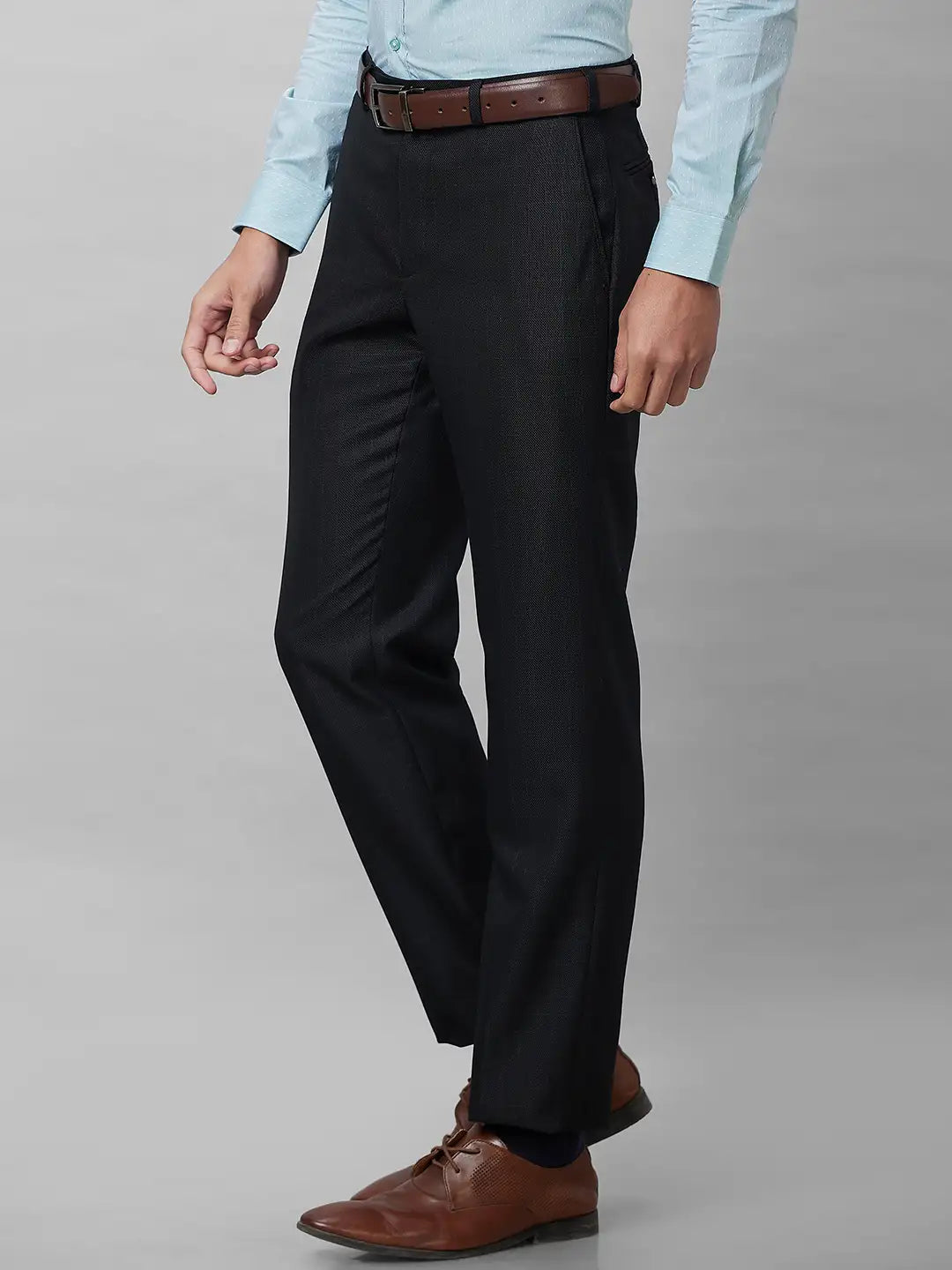 Park Avenue Men Brown Structure Smart Fit Polyester Blend Trousers