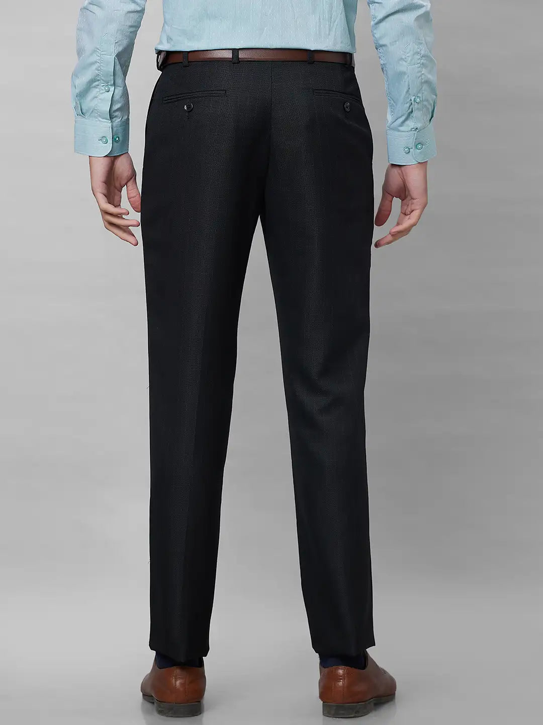 Park Avenue Men Brown Structure Smart Fit Polyester Blend Trousers