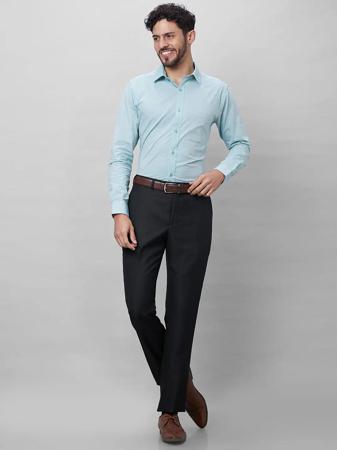 Park Avenue Men Brown Structure Smart Fit Polyester Blend Trousers