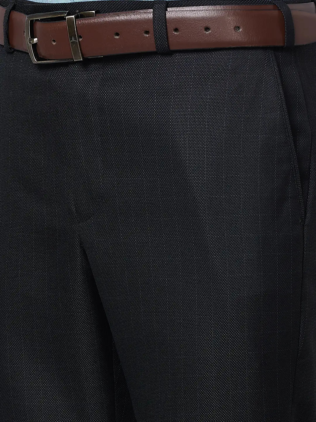 Park Avenue Men Brown Structure Smart Fit Polyester Blend Trousers