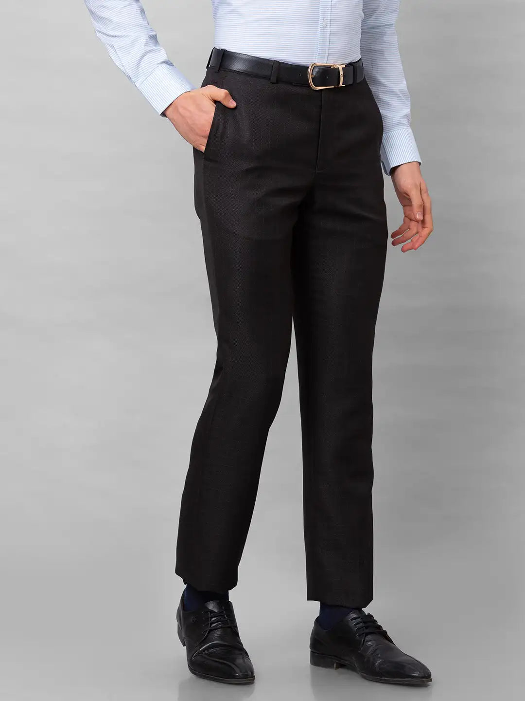 Park Avenue Men Blue Stripe Smart Fit Polyester Blend Trousers