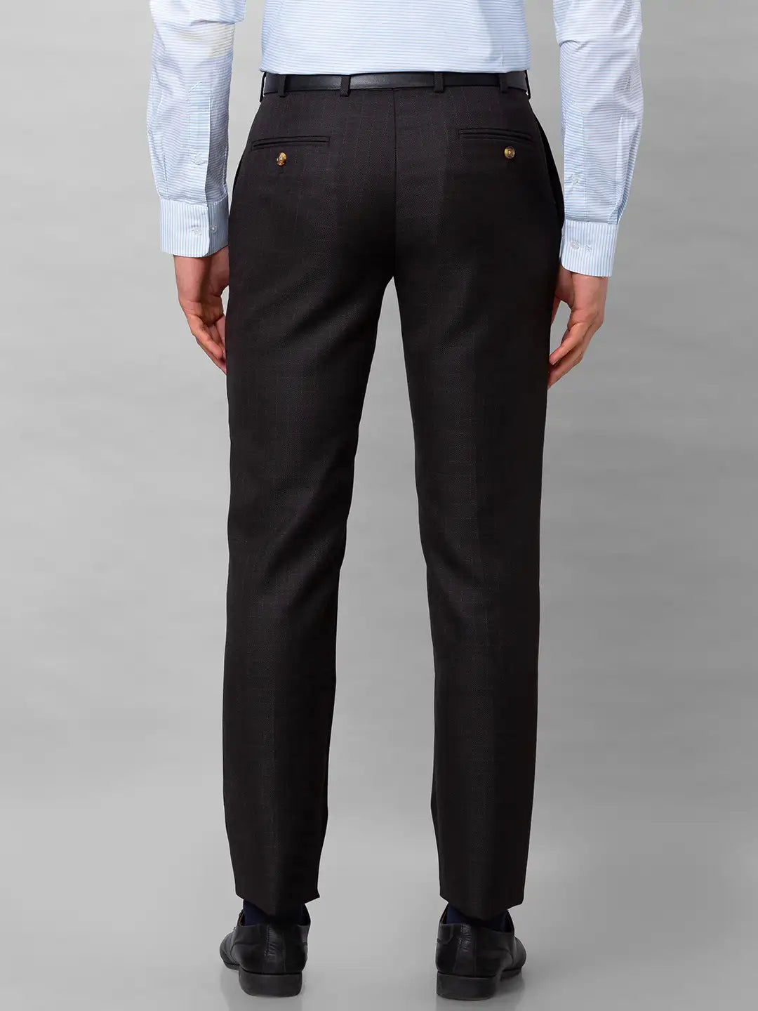 Park Avenue Men Blue Stripe Smart Fit Polyester Blend Trousers