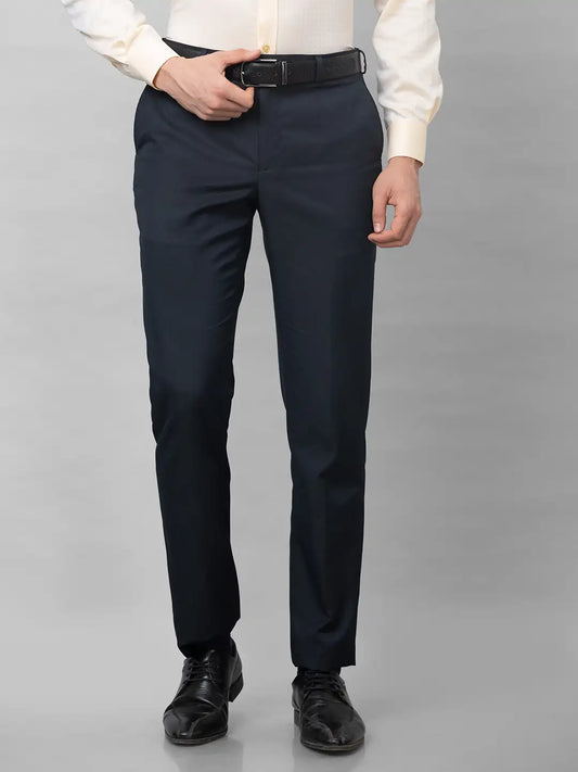 Park Avenue Men Blue Plain Smart Fit Polyester Blend Trousers