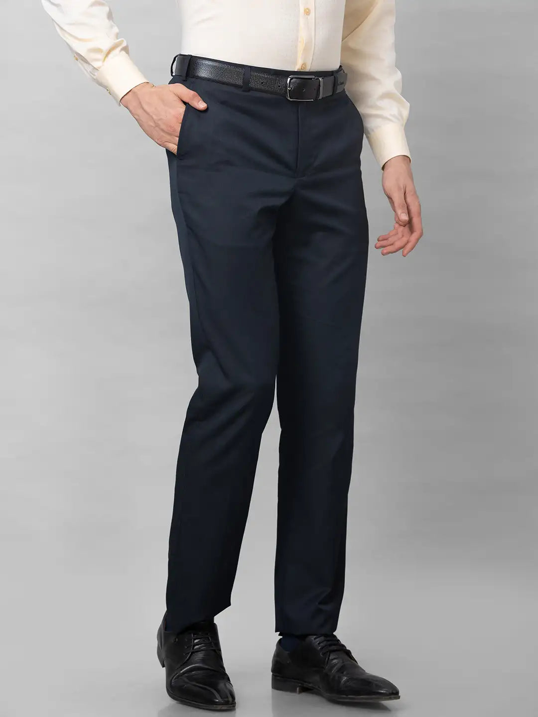 Park Avenue Men Blue Plain Smart Fit Polyester Blend Trousers