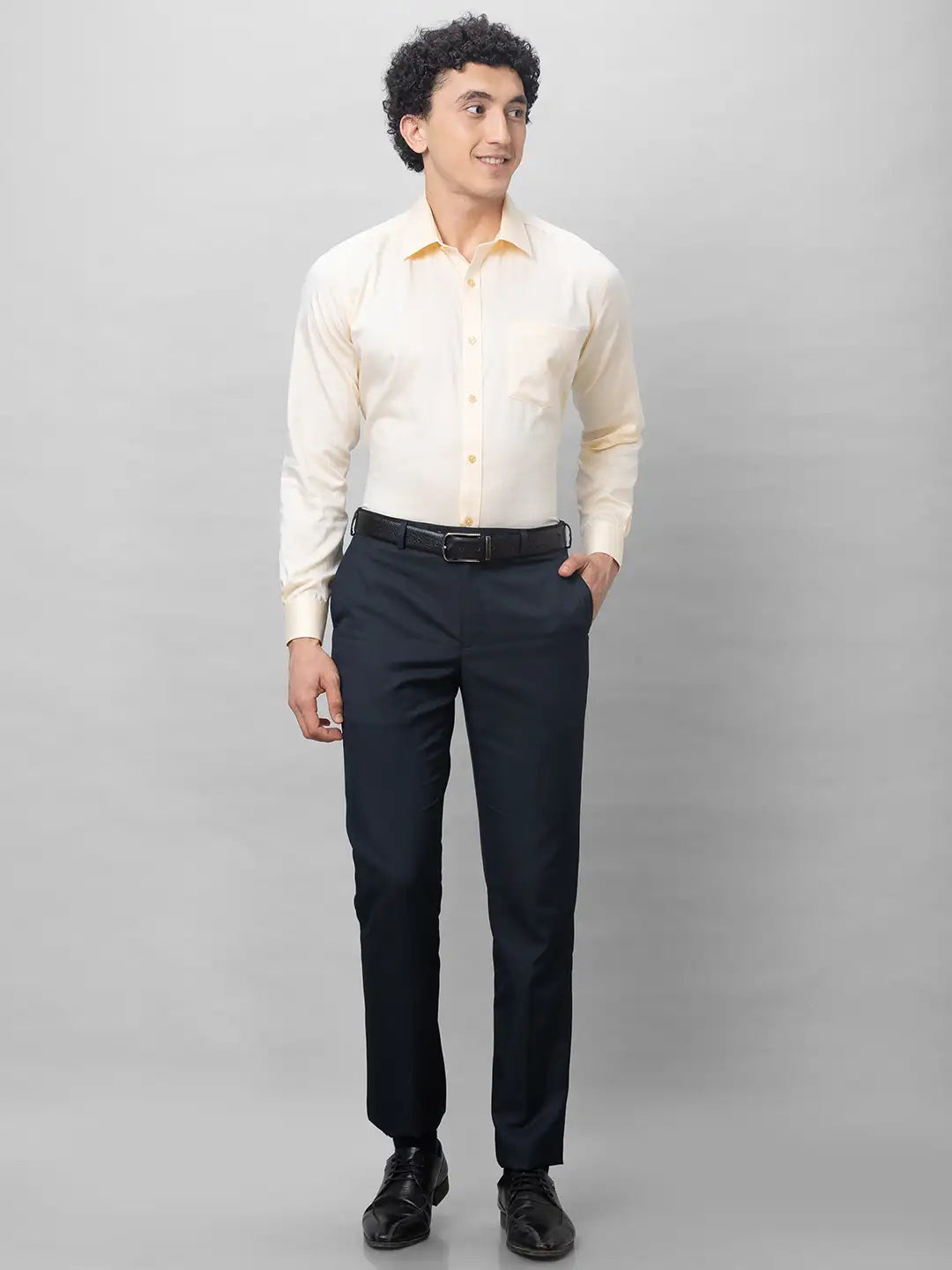 Park Avenue Men Blue Plain Smart Fit Polyester Blend Trousers