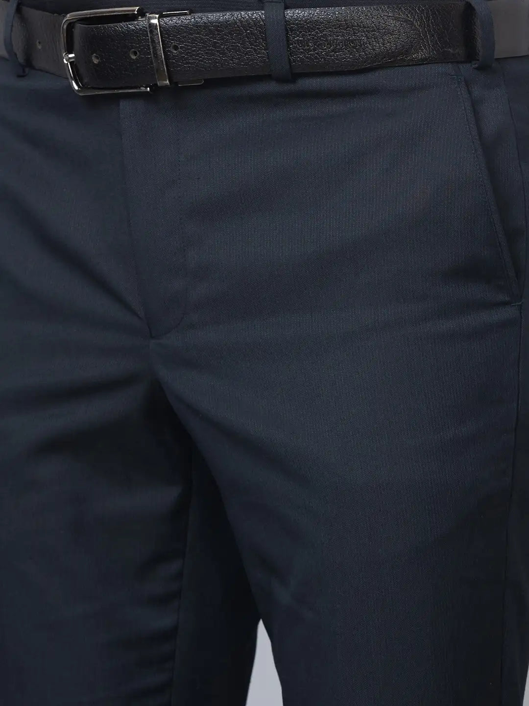 Park Avenue Men Blue Plain Smart Fit Polyester Blend Trousers
