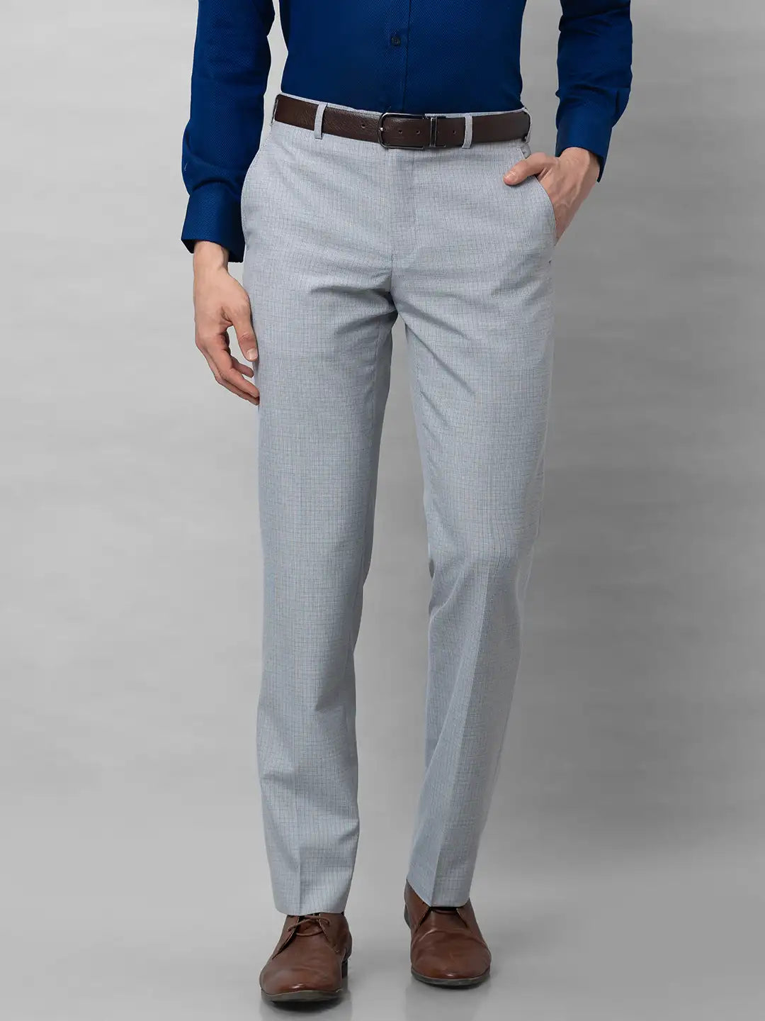 Park Avenue Men Black Plain Smart Fit Polyester Blend Trousers